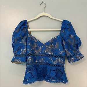 NWOT SAYLOR top with really pretty blue embroidery/lace!! Size xs!